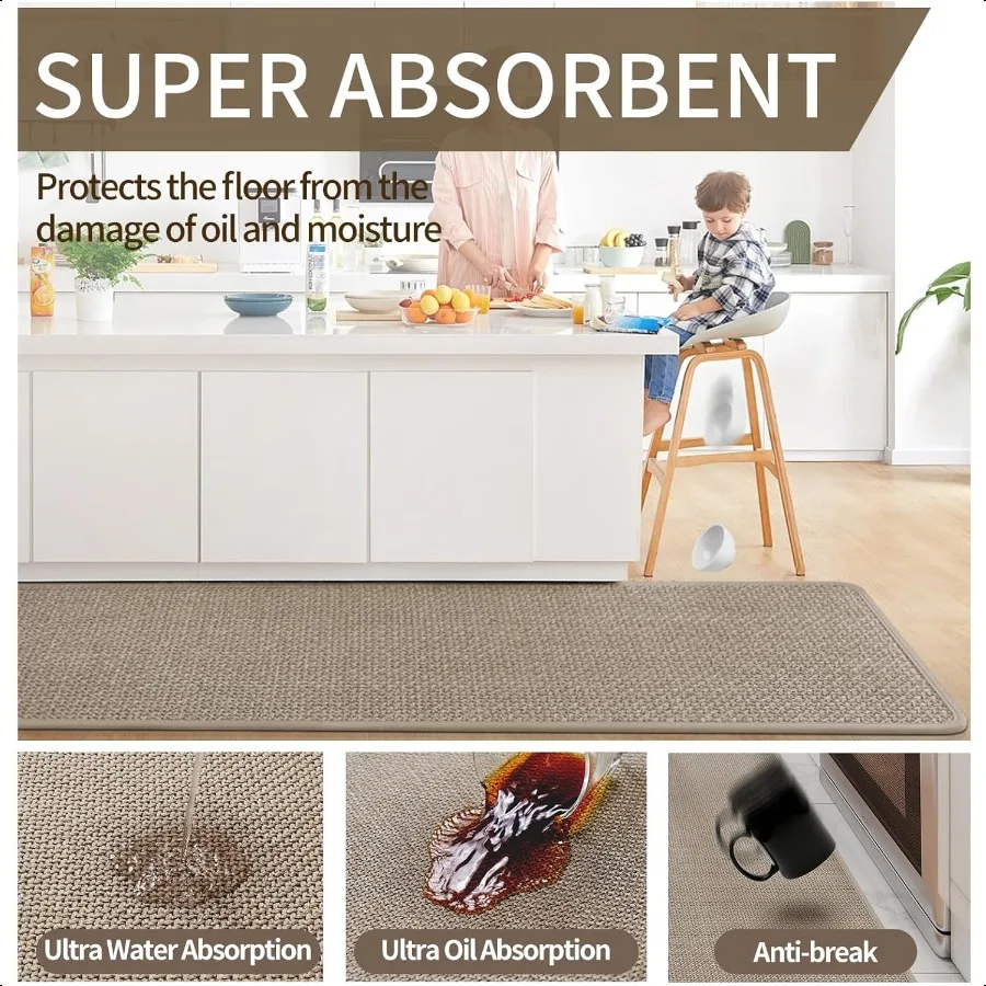 Corner Kitchen Mats for Floor Non Slip Washable Rubber Backed Circular Sector Kitchen Rugs er Absorbent Imitation Linen Braided