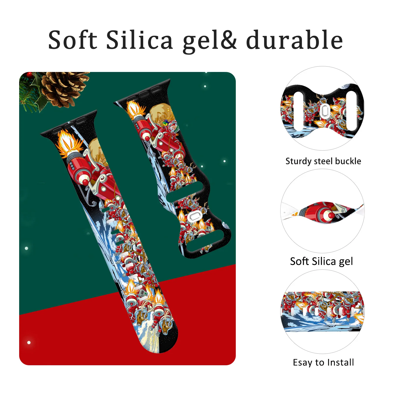 Christmas 2 Printed Band for Apple Watch 9 8 7 SE 6 Silicone Strap Replaceable Bracelet for iWatch 45mm 44mm 42mm 41mm Watchband