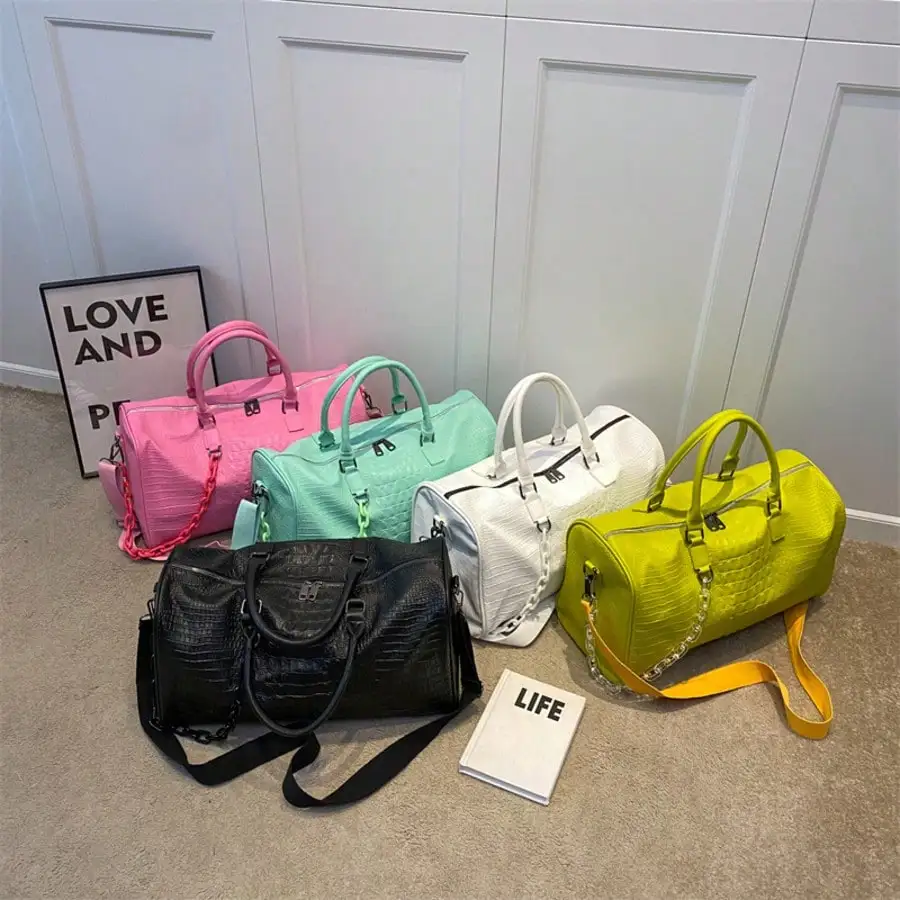 

Crocodile-Texture Duffel Bag with Top Handle & Adjustable Strap, Multi-Color Travel Gym Bag