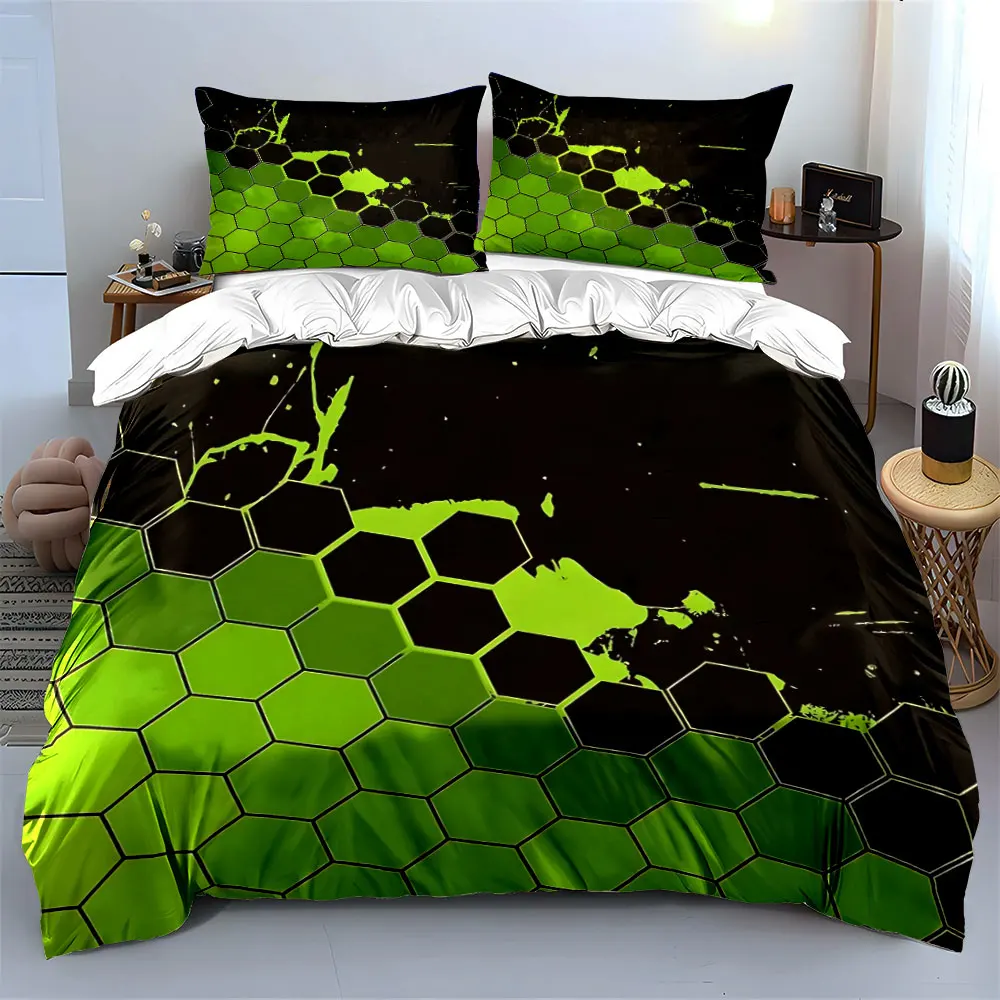 Hexagon Pattern Decoration Set Soft Skin-Friendly Bedding Set Includes 1 Duvet Cover And 2 Pillowcase, Gift