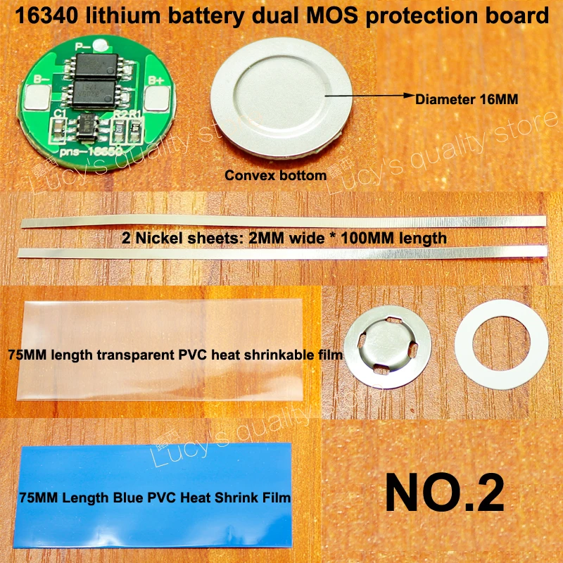 10set/lot 16340 battery 4.2V protection board diameter 16MM lithium battery double MOS 16340 protection board set with nickel