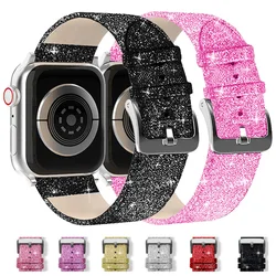 Glitter Strap for Apple Watch Band 44mm 40mm 41mm 45mm 42mm 49mm Correa Shiny Leather Bracelet Belt Iwatch Serie Ultra SE 6 7 8