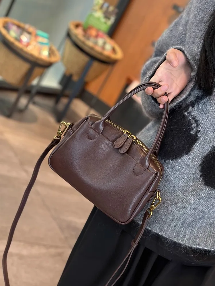 

Women's Natural Cow Leather Handbag Ladies High Quality Shoulder Bag Female Fashion Retro Luxury Designer Cowhide Crossbody Bags