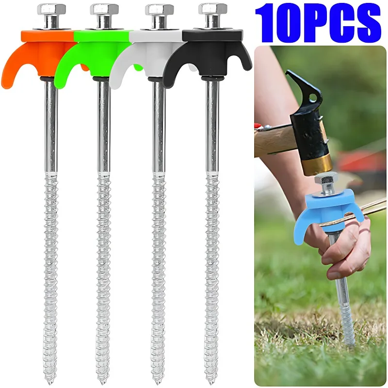 10/2pcs Metal Tent Spikes Camping Pegs Drill in Ground Anchors Heavy Duty Spiral Screw with Hex Socket Stakes Camping Stakes