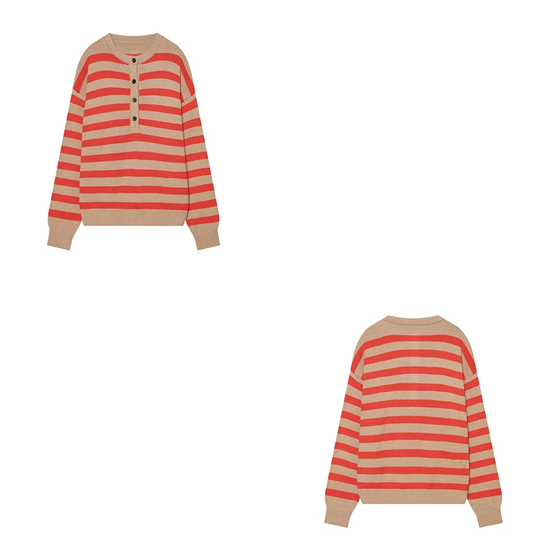 Guobioziy Women's Casual Long-Sleeve Striped Knit Sweater 2026 Autumn and Winter European Fashion Trend Slim Classic Streetwear