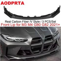 Real Carbon Fiber Front Bumper Lip Spoiler Splitter Diffuser For BMW M3 G80 M4 G82 2021 2022 2023