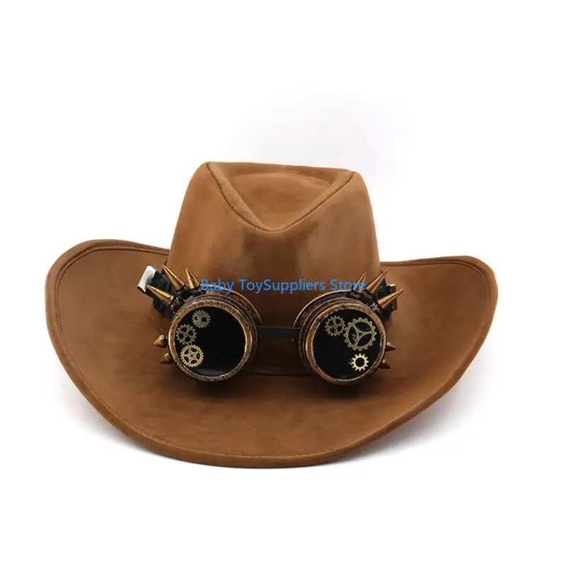 

R1WF Fashionable Western Hat Punk Goggles Hat for Victorian Theme Party Photography