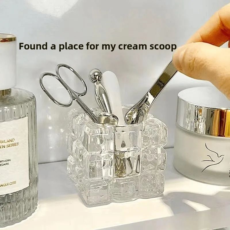 Skincare Makeup Storage Box Glass Mirror Cabinet Spoon Holder Cream Scoop Brush Organizer for Face Mask Eye Cream Storage