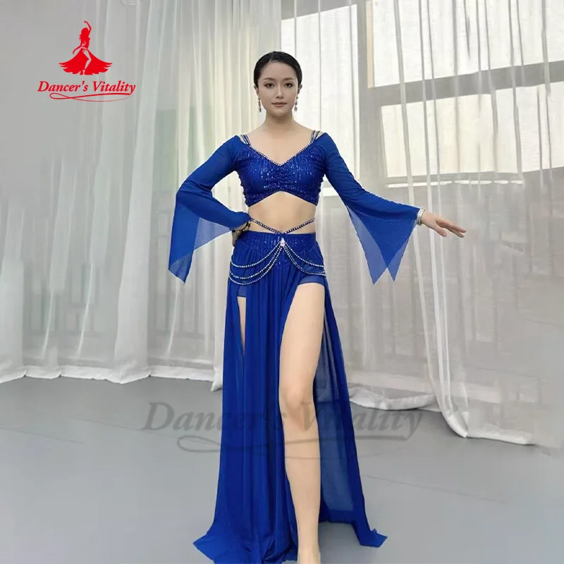 Buikdans oefenkleding voor dames Aangepaste elegante temperamentprestatiekleding Comfortabele en ademende mesh-set