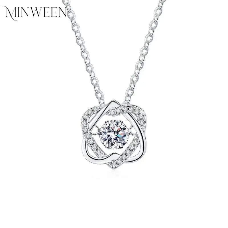 MINWEEN GRA Moissanite Necklace for Women Sparkling Simulated Diamond Pendant Beating Heart S925 Silver Fine Jewelry Gift