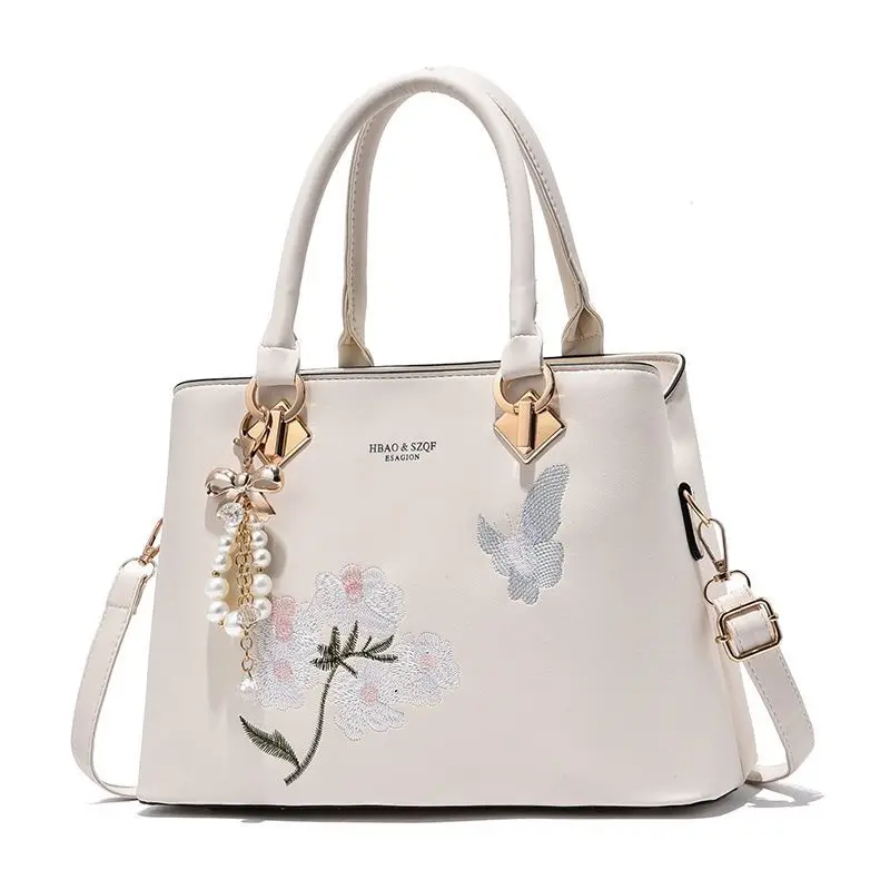 2024 New Women's Embroidered Handbag Butterfly Knot Pearl Single Shoulder Cross Carrying Crocodile Pattern Handbag for Women