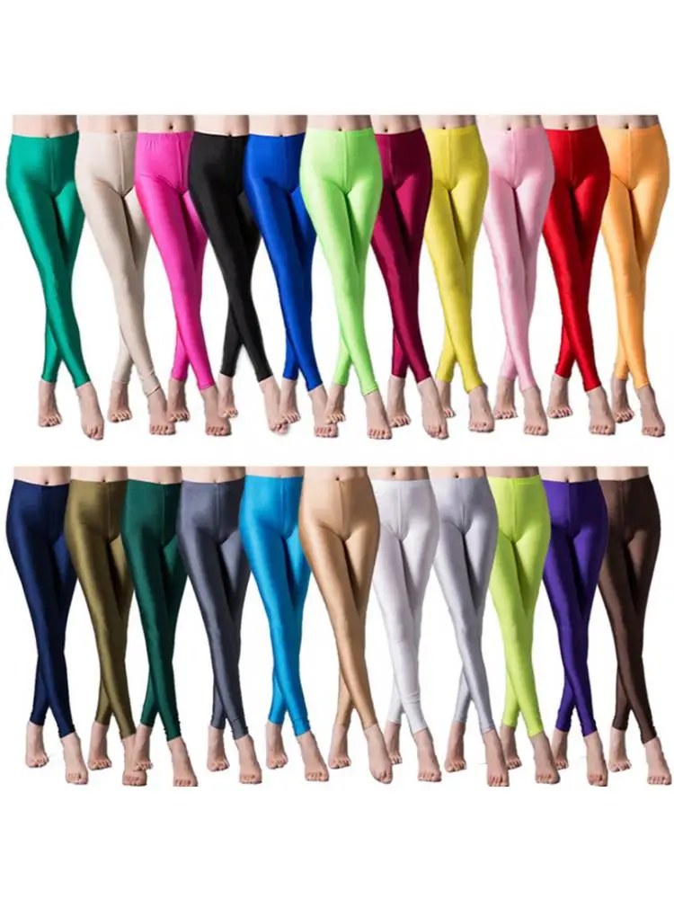 

40-90KG Women Trousers Solid Color Leggings Elasticity Casual Pants Sexy Fluorescent Spandex Candy Ankle Length Knitted Bottom