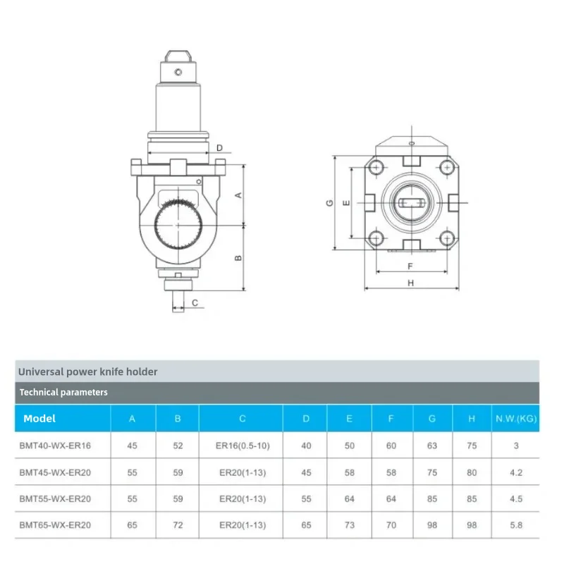 BMT universal power tool holder adjustable Angle turning and milling compound power head BMT45/55/65