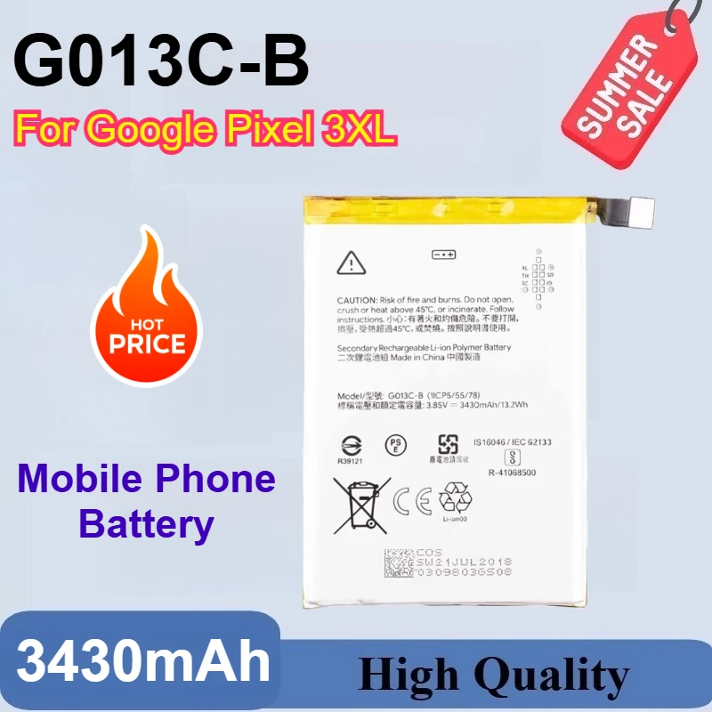 New G013A-B G013C-B 2915mAh/3430mAh Replacement Battery For Google Pixel 3 Pixel3 Pixel 3XL Batteries