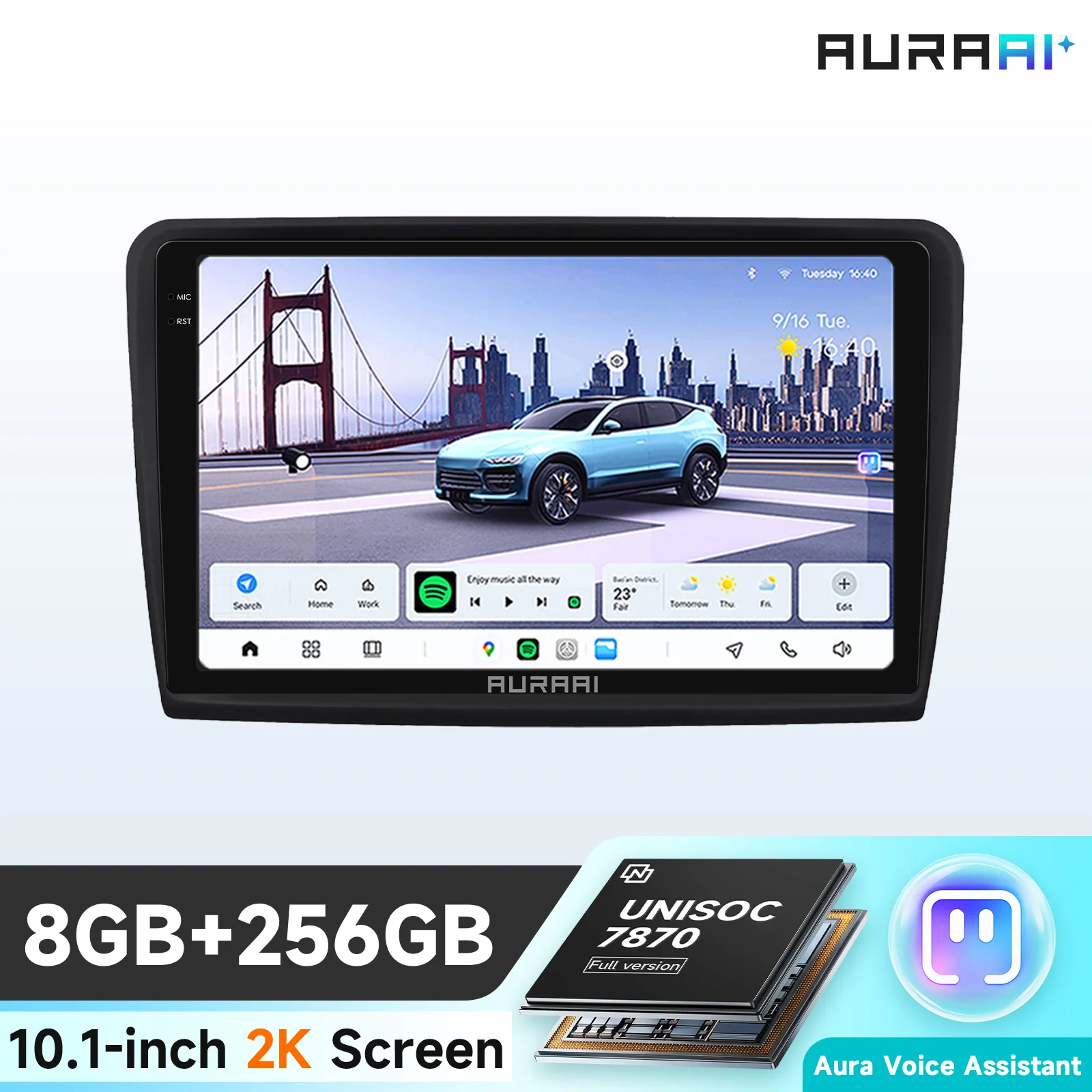 AURAAI Moniteur intelligent 2din pour Skoda Superb 2 2008-2015 Carplay Android 14 Systèmes intelligents pour voiture Écran 2K 8+256G ADAS DSP 4G