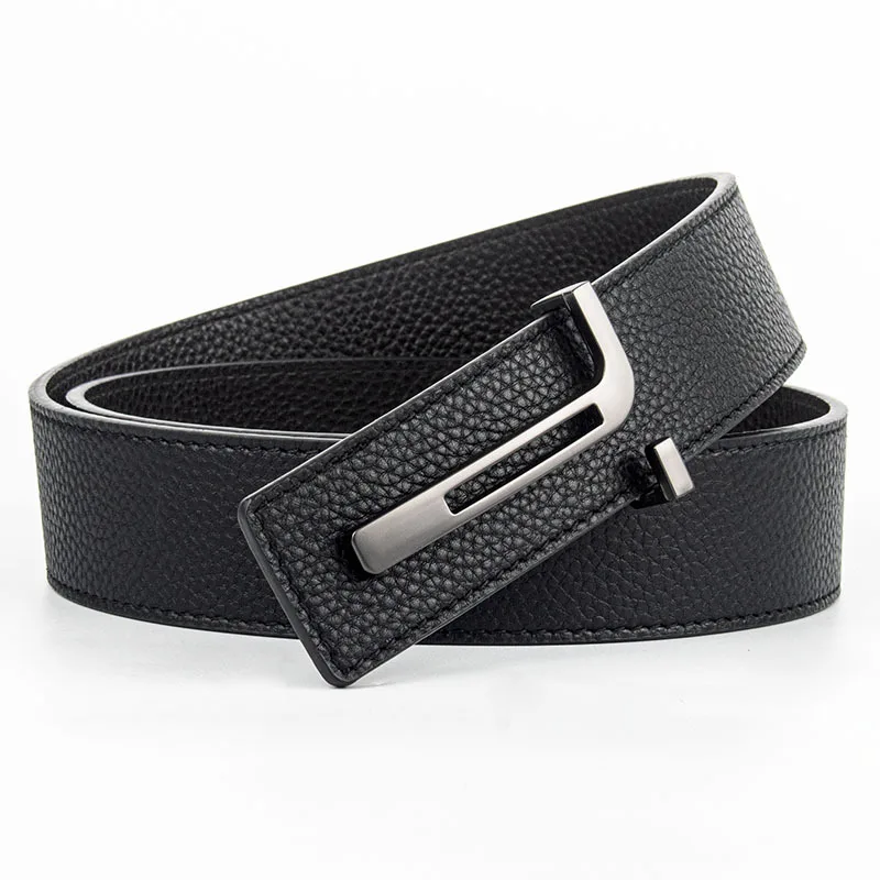 High-end T letter men's belt genuine leather first layer cowhide inner wear smooth buckle formal youth trend men's belt