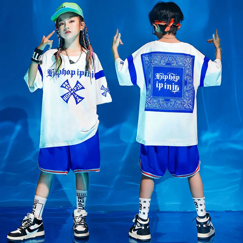 

Kid Kpop Hip Hop Clothing Graphic Tee Print Oversized T Shirt Top Summer Sport Shorts for Girl Boy Jazz Dance Costume Clothes