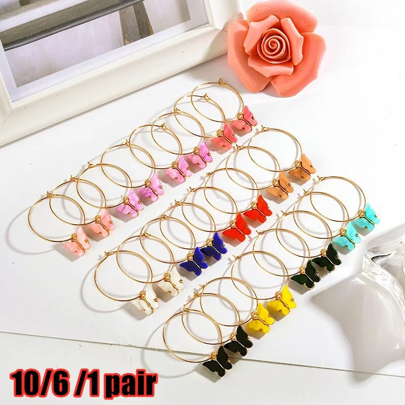 10/6 Pairs Mix Colorful Korean Butterfly Dangle Earrings Acrylic Fashion Jewelry Boho Party Gift for Women
