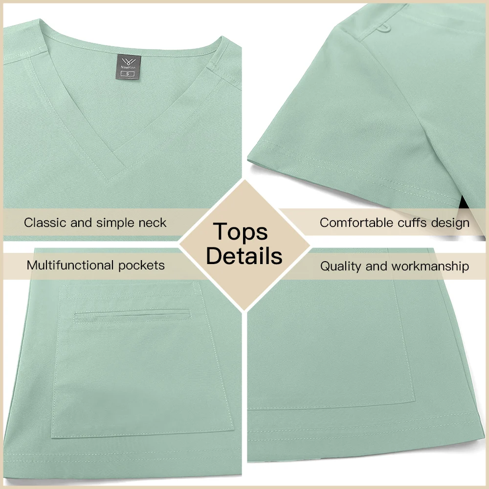 Niaahinn Surgical Uniforms Women Hospital Doctor Nurse Uniforms Pocket Top Pants Medical Scrub Set Clinical Nursing Uniforms Set