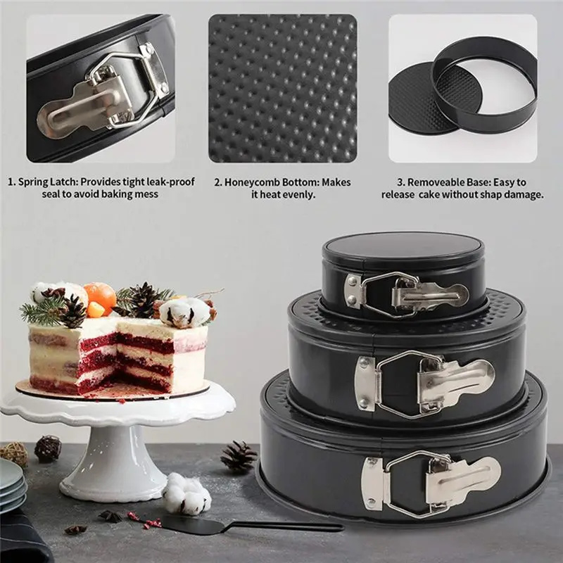 [AT52] Pan Set of 3 (4/7/9Inch) Cake Pans Sets for Baking -Nonstick Leakproof 3 Tier Cake Pan Bakeware