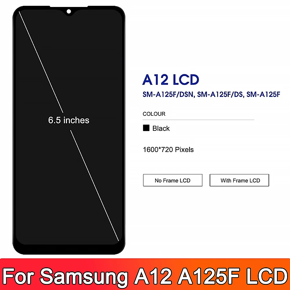 AMOLED For Samsung A12 LCD A125F SM-A125F Display Touch Screen Digitizer For Samsung A12 Screen With Frame Replace