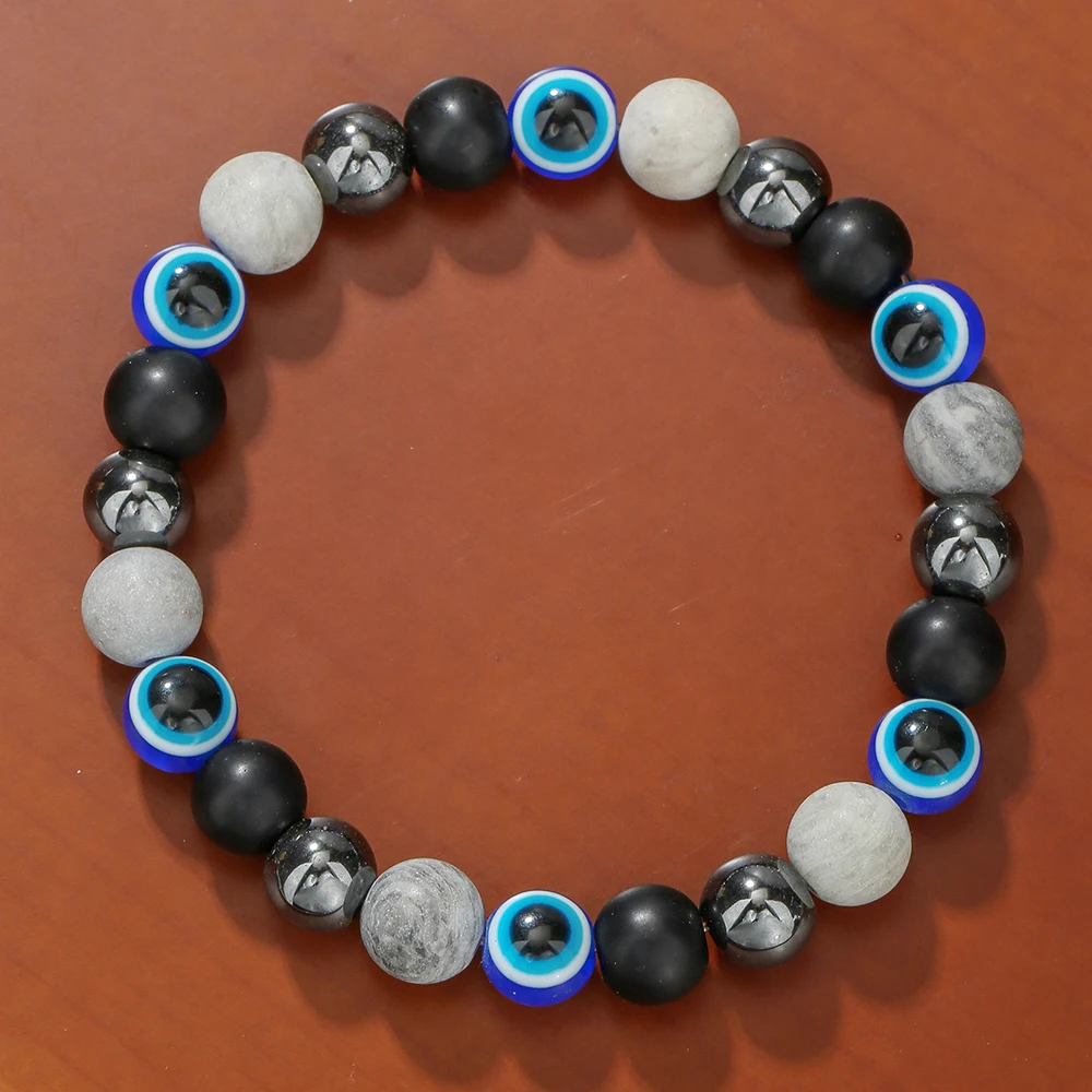 

Three-Element Demon Eye Bracelet Natural Tiger Eye Turquoise Bracelet for Man Black Stone Amethyst Agate Bracelet