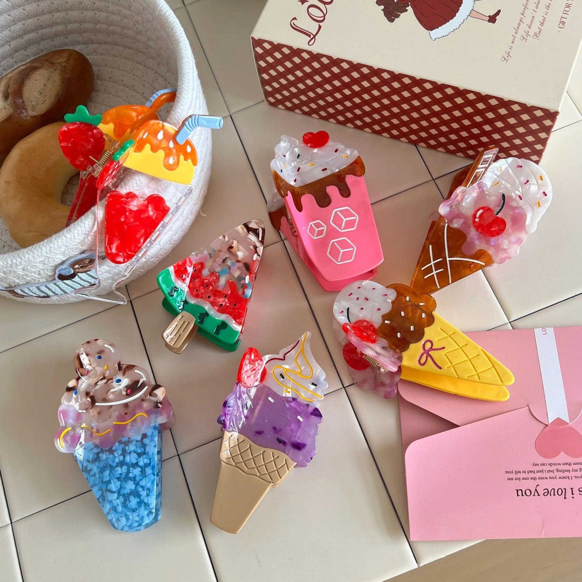 

Creative Funny Food Ice Cream Hair Clip，Summer Beach Cute Hair Clip Acetate Power Hold Chin Hair Clip New Headwear