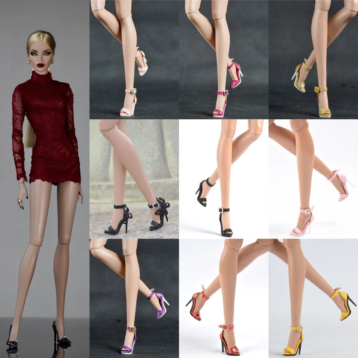 1/6 Doll Shoes Accessories Fashion Simple One‑strap High Heels Sparkling High Heels For FR2 Nu.face Royalty Babi Supermodel Doll