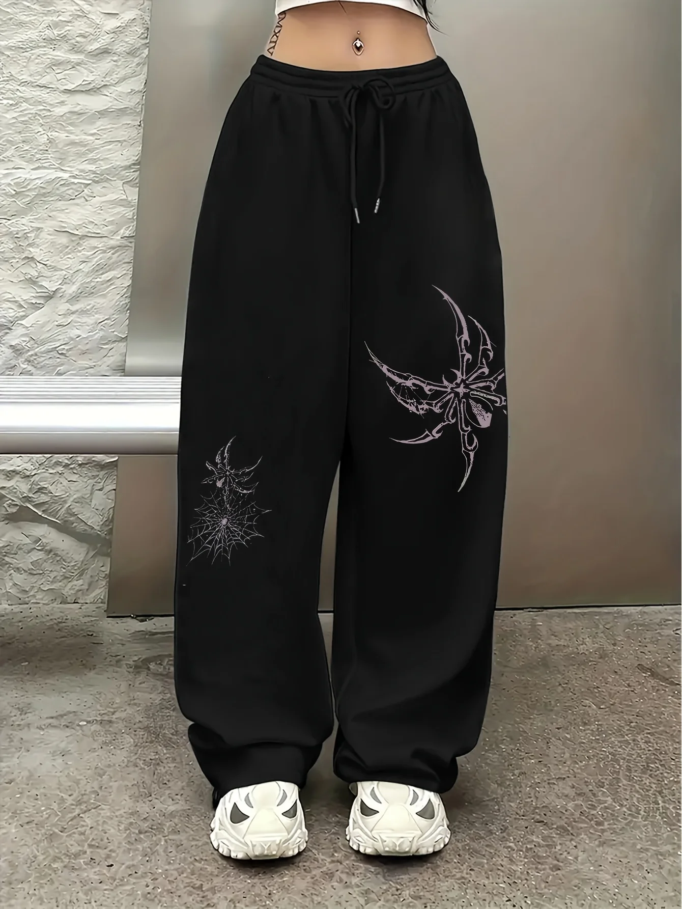 

Spider Web Printed Jogging Pants - Elastic Waist Drawstring Pocket Fitness Sports Pants for Comfortable Daily Home Wear