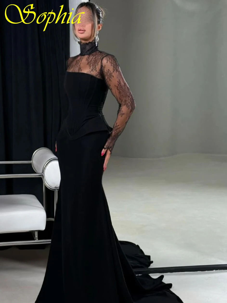 

Customized Mermaid High Collar Long Sleeves Formal Evening Dress Delicate Special Occasion Gowns Modern Fashion Celebrity Gowns