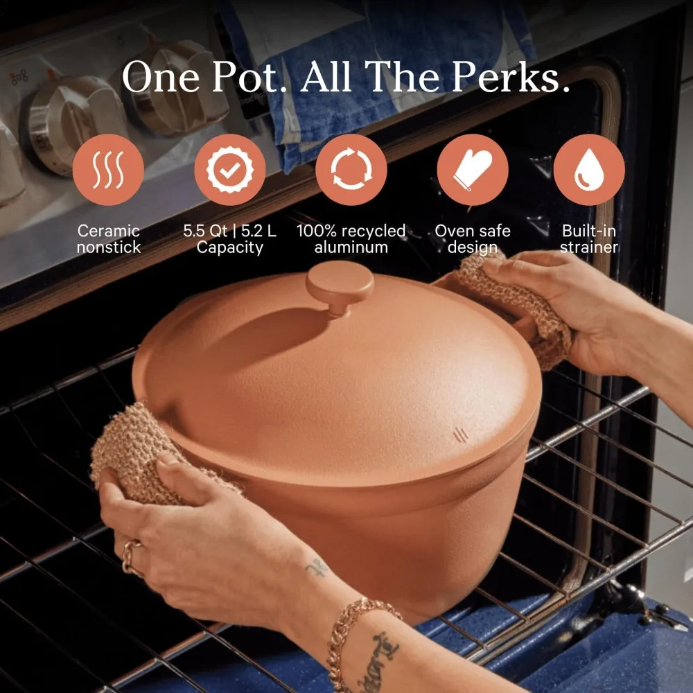 

Perfect Pot - 5.5 Qt. Nonstick Ceramic Sauce Pan with Lid | Versatile Cookware for Stovetop and Oven | Steam, Bake, Braise