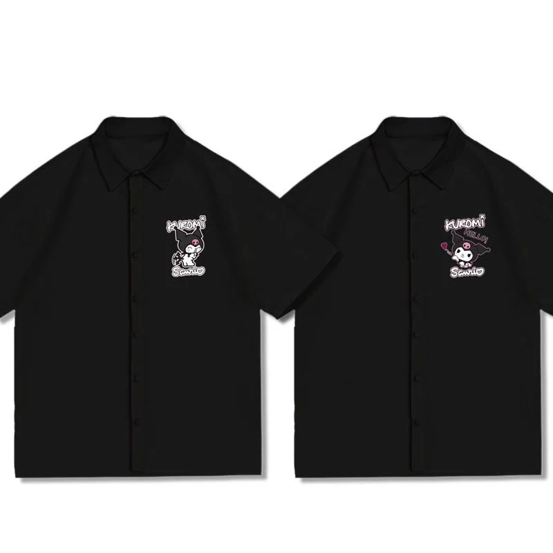 

Sanrio новая милая хлопковая рубашка Kuromi для девочек и студентов, модная брендовая модная рубашка с принтом, высокая точность, с коротким рукавом, летняя свободная рубашка с героями мультфильмов