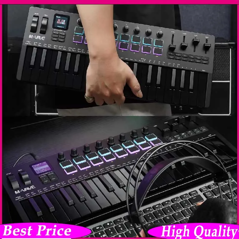 M-VAVE SMK-37 37-Key MIDI Controller Keyboard With 16 RGB Pads 8 Knobs Built-in Synthesizer Portable Keyboard MIDI Controller