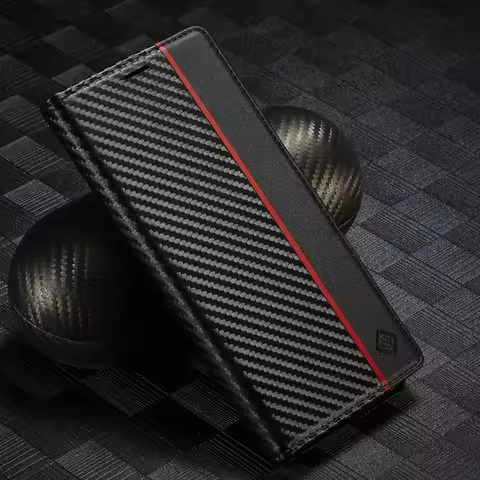 Carbon Fiber Leather Phone Case for Samsung S25 Ultra S24 FE S21 S23 S22 Plus A55 A54 A53 A35 A16 A15 A25 Magnetic Wallet Cover
