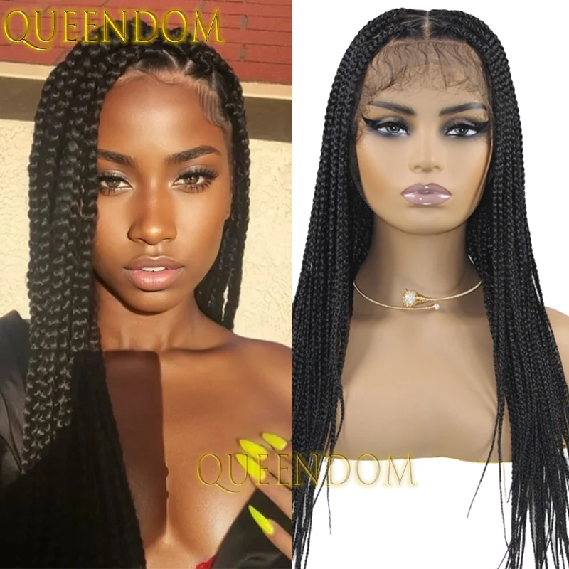 Synthetic Box Braid Wig Faux Locs Full Lace Triangle Shape Braids Wig for Black Women Knotless 26 Inch Cornrow Plait Braided Wig