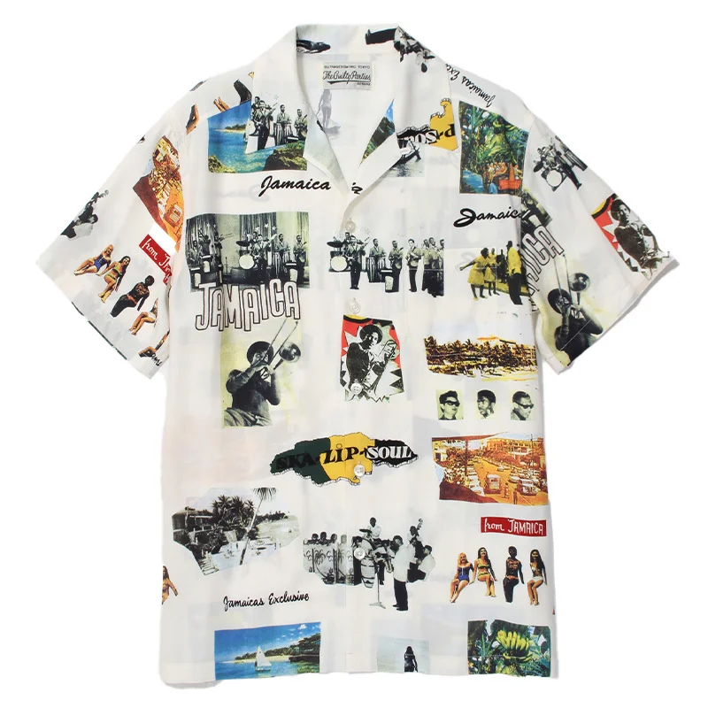 WACKO MARIA Print Photo Short Sleeve Shirt High Quality Vintage Casual Summer Mens Womens Shirt Hawaii Shirt