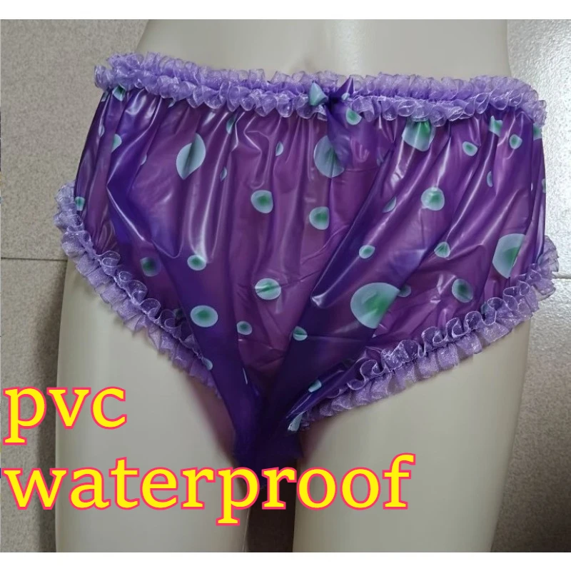 High Waist Lace Trim Transparent PVC Water Proof Leak Proof Soft Film Briefs Plus Size ABDL Panty Comfortable Breathable Premium