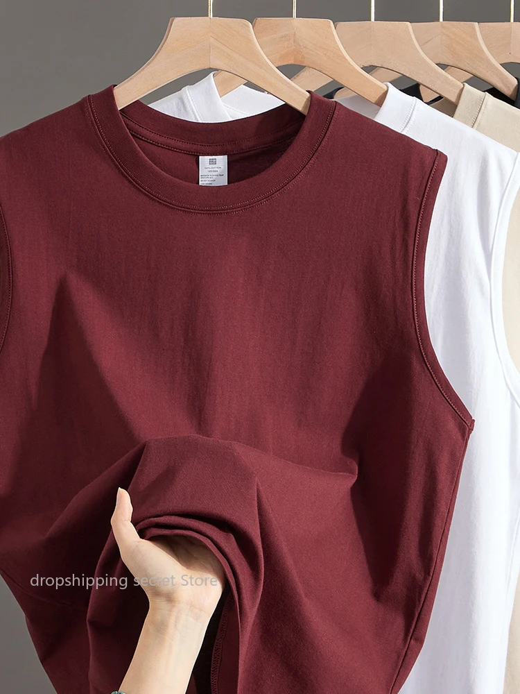 Cotton Comfortable Transparent Weight 230g Pure Cotton Vest Men and Women Summer Shoulder Sports Sleeveless T-shirt