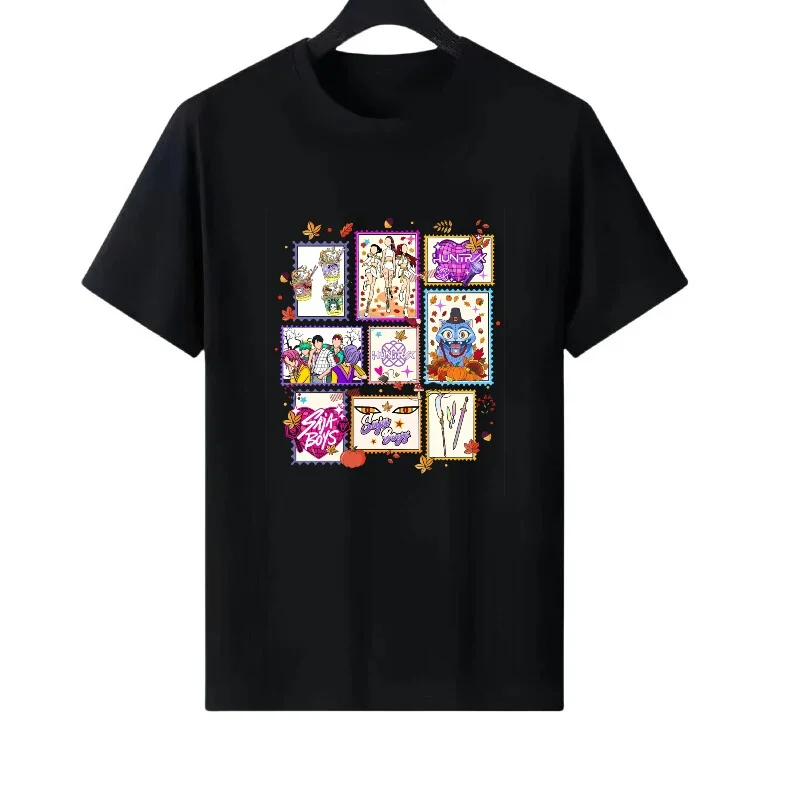 K-POP موضة طباعة نمط امرأة عادية مستديرة الرقبة الوالدين والطفل الملابس السيدات رخيصة قصيرة الأكمام تي شيرت الرجال بلوزات #2