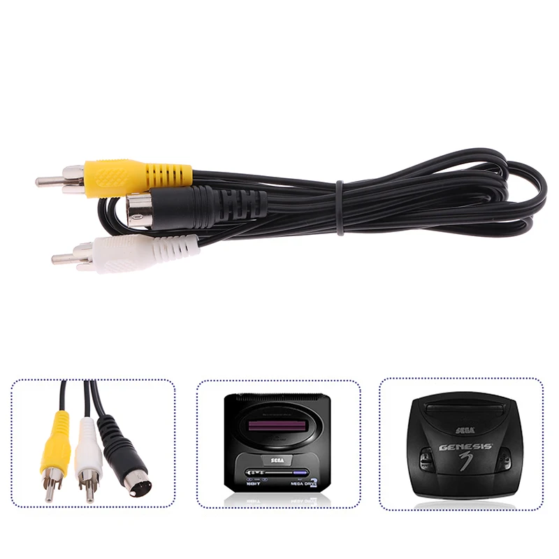 1PC For Sega  2/3 AV RCA Connection Cord Wire For SEGA  II/MD 1.5M 3Pin Game Audio Video AV Stereo Composite Cable