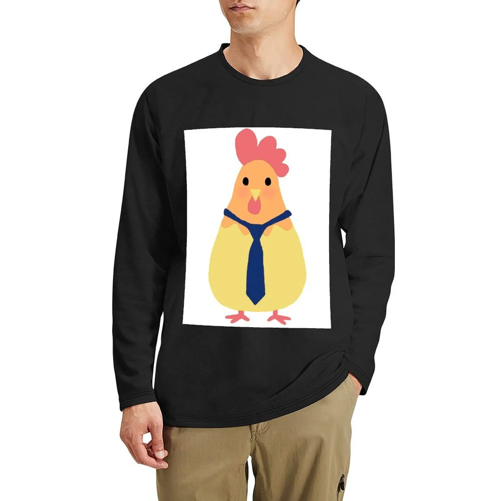 

A hen in a tie Long T-Shirt graphics t shirt oversized t shirt black t shirts cute tops shirts for men graphic