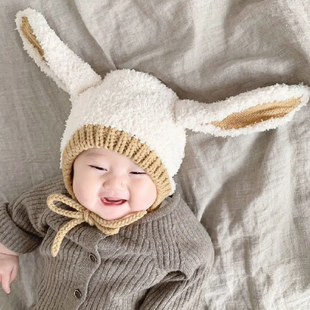 Infant Winter Plush Knit Beanie Hat Cute Long Ears Earflap Cap Soft Warm Comfortable Toddler Headwear Stylish Accessory