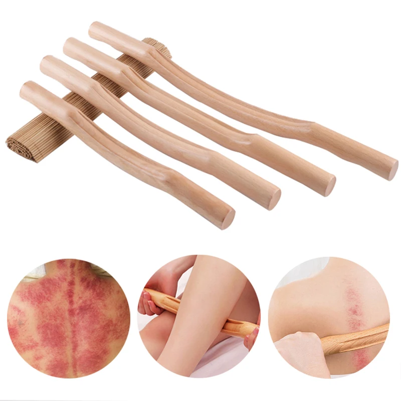 

4PCS Guasha Scraping Stick Natural Wood Massager for Body Neck Fat Burner Meridian Brush Slimming Cellulite Massage Therapy Tool