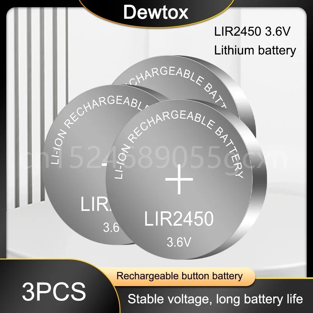 3Pcs/Lot 3.6V LIR2450 Rechargeable Batteries 120mAh 500 Times Lithium Coin Cell Button Battery Replaced CR2450 High Quality New