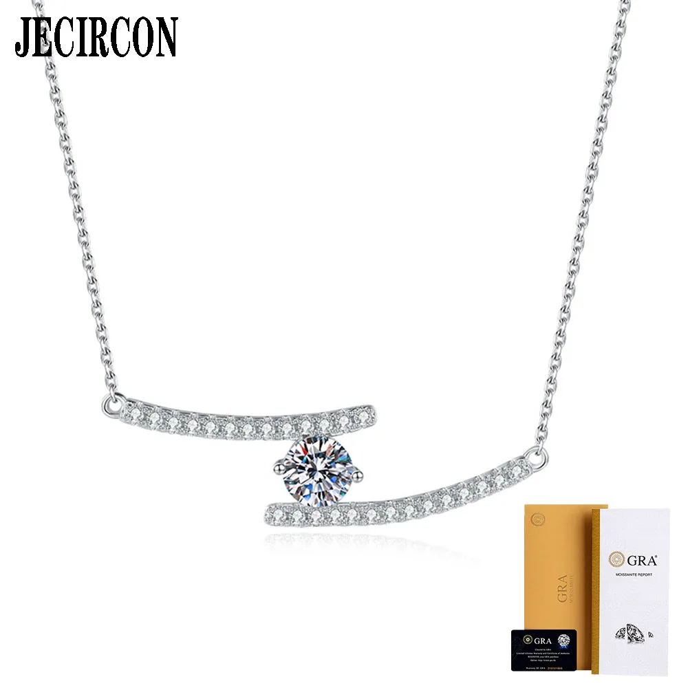 

JECIRCON S925 Sterling Silver Moissanite Necklace Female Korean Style Gemini Geometric Pendant 1 Carat Light Luxury Neck Jewelry