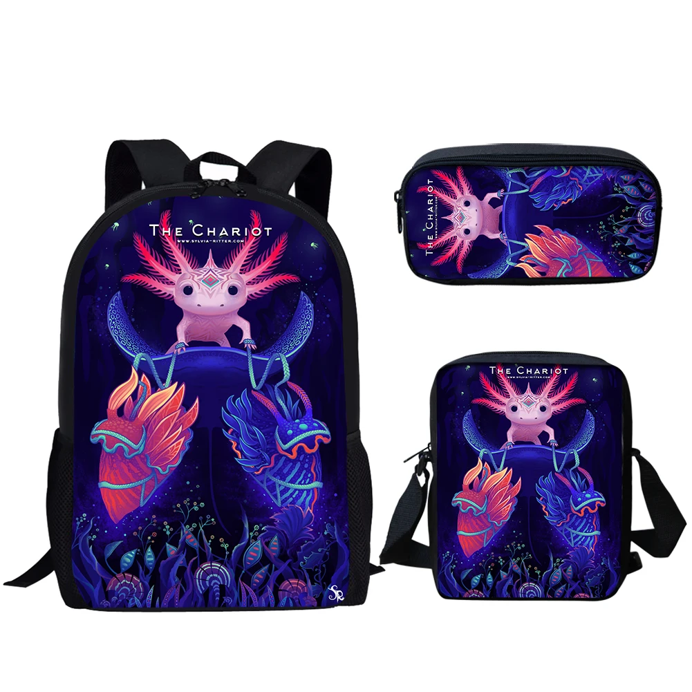 Belidome-Conjunto de 3 mochilas escolares para niñas adolescentes, Mochila ligera con estampado Axolotl de dibujos animados, para regreso a la escuela