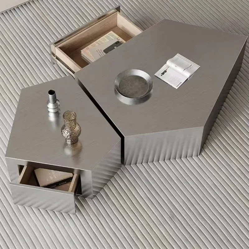 Light Luxury Bronze Brushed Coffee Table Creative Stainless Steel Living Room Shaped Coffee Table