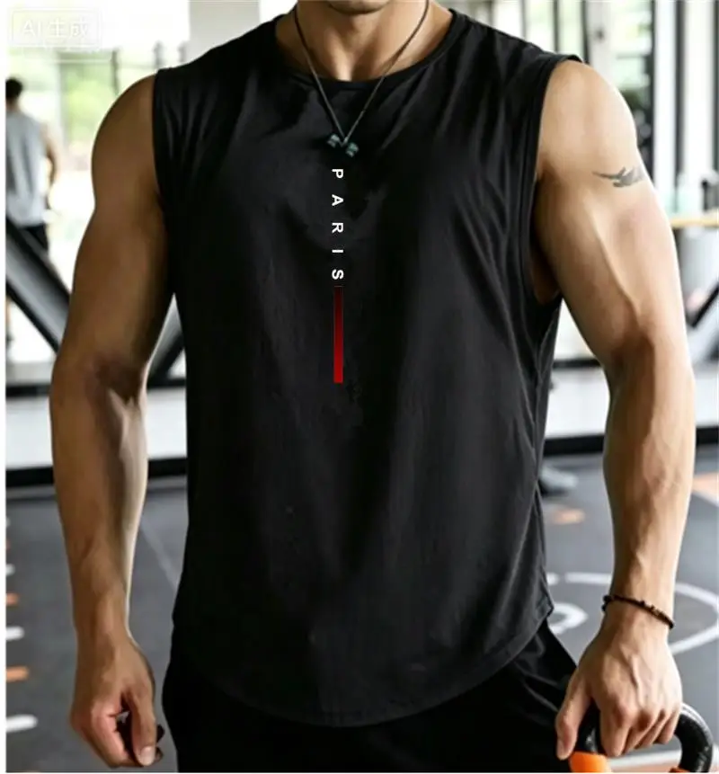 PARIS  Bodybuilding Sports Tank Tops Men Gyms Fitness Workout Sleeveless Shirt Male Summer Loose Undershirt Running men Vest