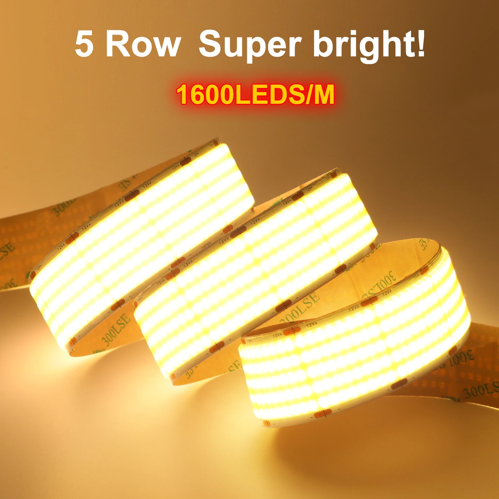 12V 24V COB LED Strip Ultra Bright 320 480 600 1600LEDs/m High Density 5mm 8mm 12mm 30mm PCB Natural Warm White Flexible Tape