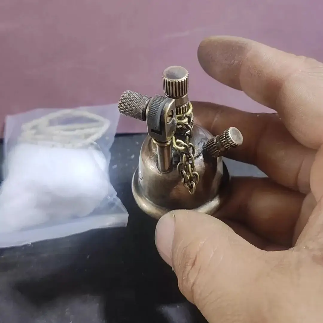 Handcrafted Brass Classic Retro Desktop Fuel Oil Lighter & Mini Table Oil Lamp Unique Matchstick Function Men Collection & Gift